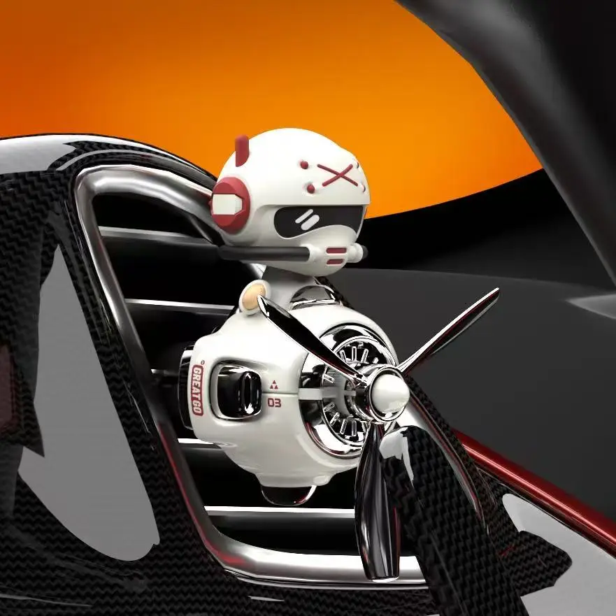 Premium Wobble‑Head Warrior Mini Airplane Car Vent Air Freshener, Rotating Scent Diffuser Creative Auto Interior Decor