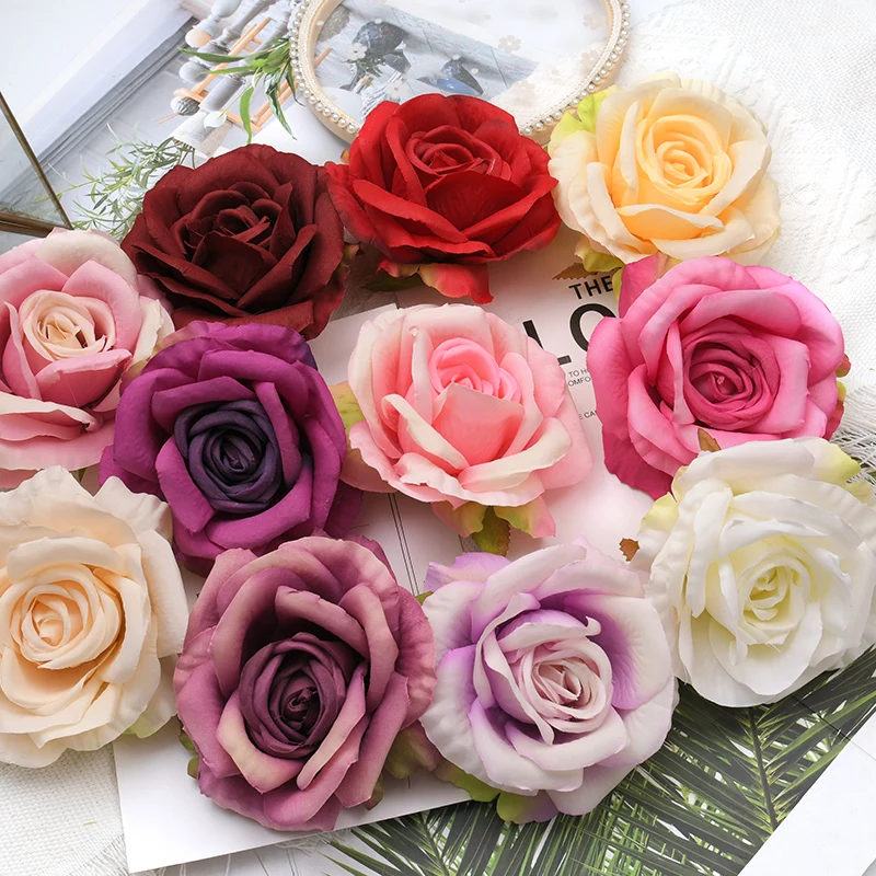 30pcs High-Quality 9-10CM Large Rose Artificial Silk Flower Heads DIY Wedding Decoration Wreath Scrapbooking Craft Fake Flowers