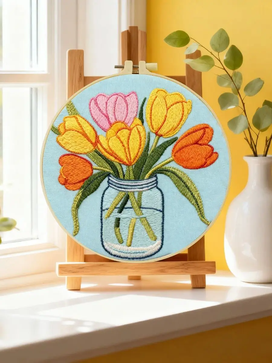 1 Stück 20X20CM/15X15CM 7,87/6,3 Zoll Blumen-Stickerei-Starter-Kit DIY-Kit DIY-Stickerei-Set Handarbeiten Nähkunst – Detail 6