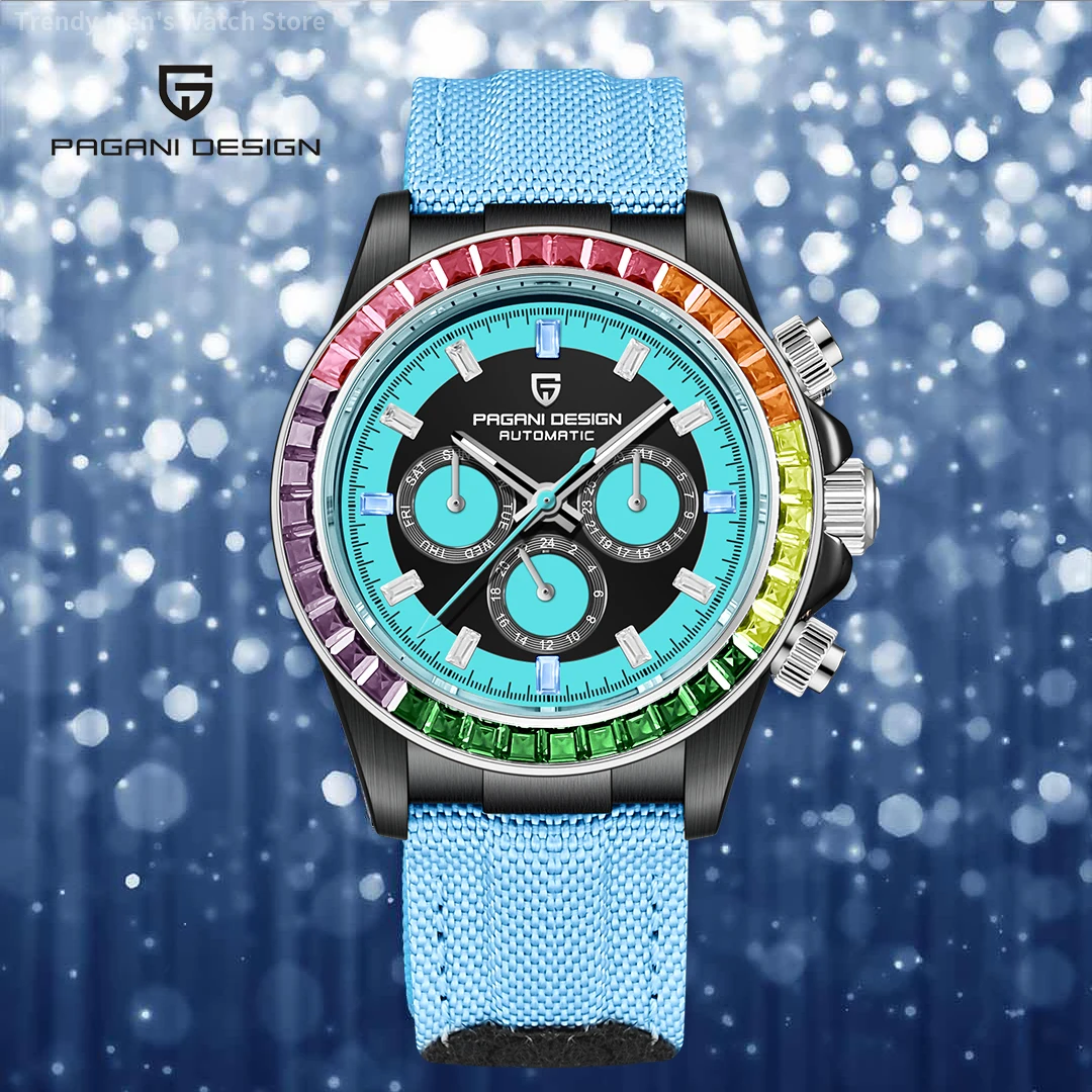 

PAGANI Design Luxury Rainbow Gem bezel Men's Mechanical Wrist Watch Automatic Watch For Men Sport Chronograph Waterproof Clock