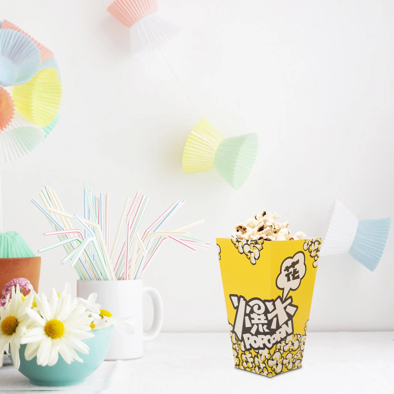 

100 Pcs Popcorn Paper Yellow Containers Baking Treat Boxes Party Favor Cups Decorative Packaging Boxes