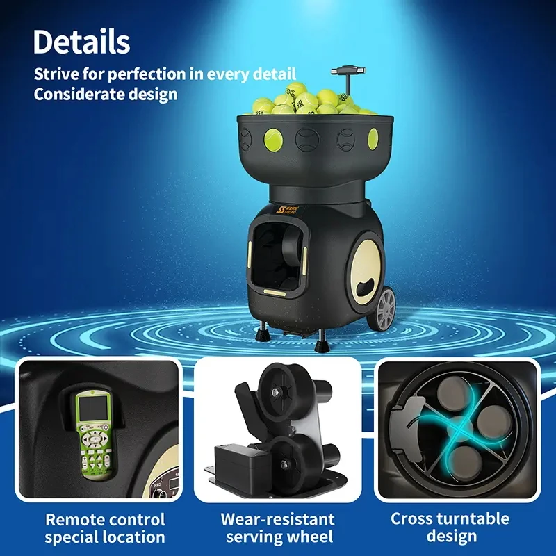 SIBOASI T5 Automatic Tennis Ball Machine Portable Training Robot with Remote Control Large Capacity Launcher for Practice
