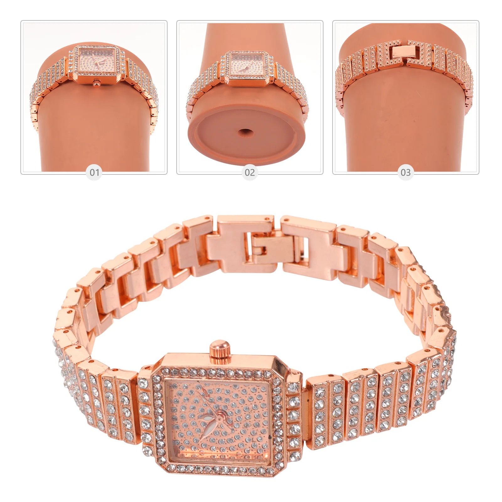 

Women Wrist Watch Rhinestone Embellished Stylish Metal Strap Casual Elegant Shiny Decorative Watch for Girls Office Students