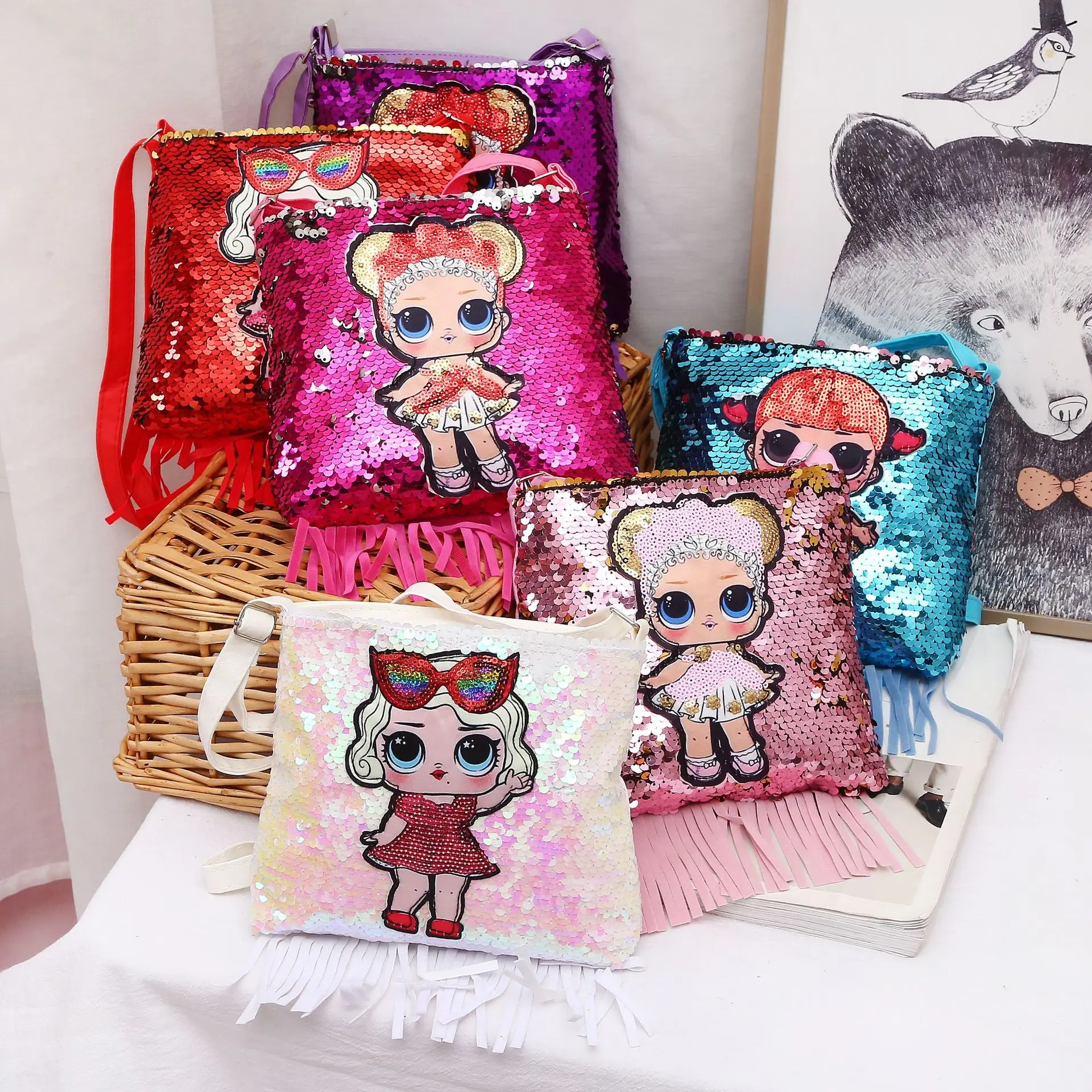 Summer New Children\'s Sequin Flip Coin Purse Cartoon Cute Girl Laser Fashion Student Kindergarten Crossbody Shoulder Bag