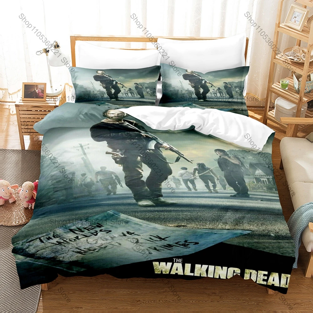 Cool Classic Series The Walking Dead 3 Pieces Cotton Bedding Set Printed Duvet Cover With Two Pillowcases For Adult Horror Fans
