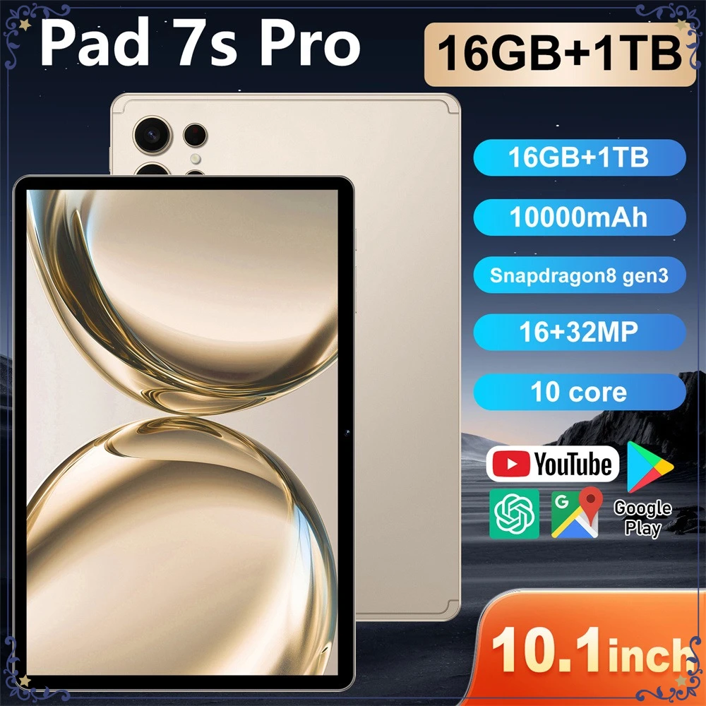 Pad 7s Pro 5G Dual SIM 10.1 Inch HD 10000mAh Global Edition Original Android 15 Tablet PC 22GB+2TB Children's Tablets Kids Tab