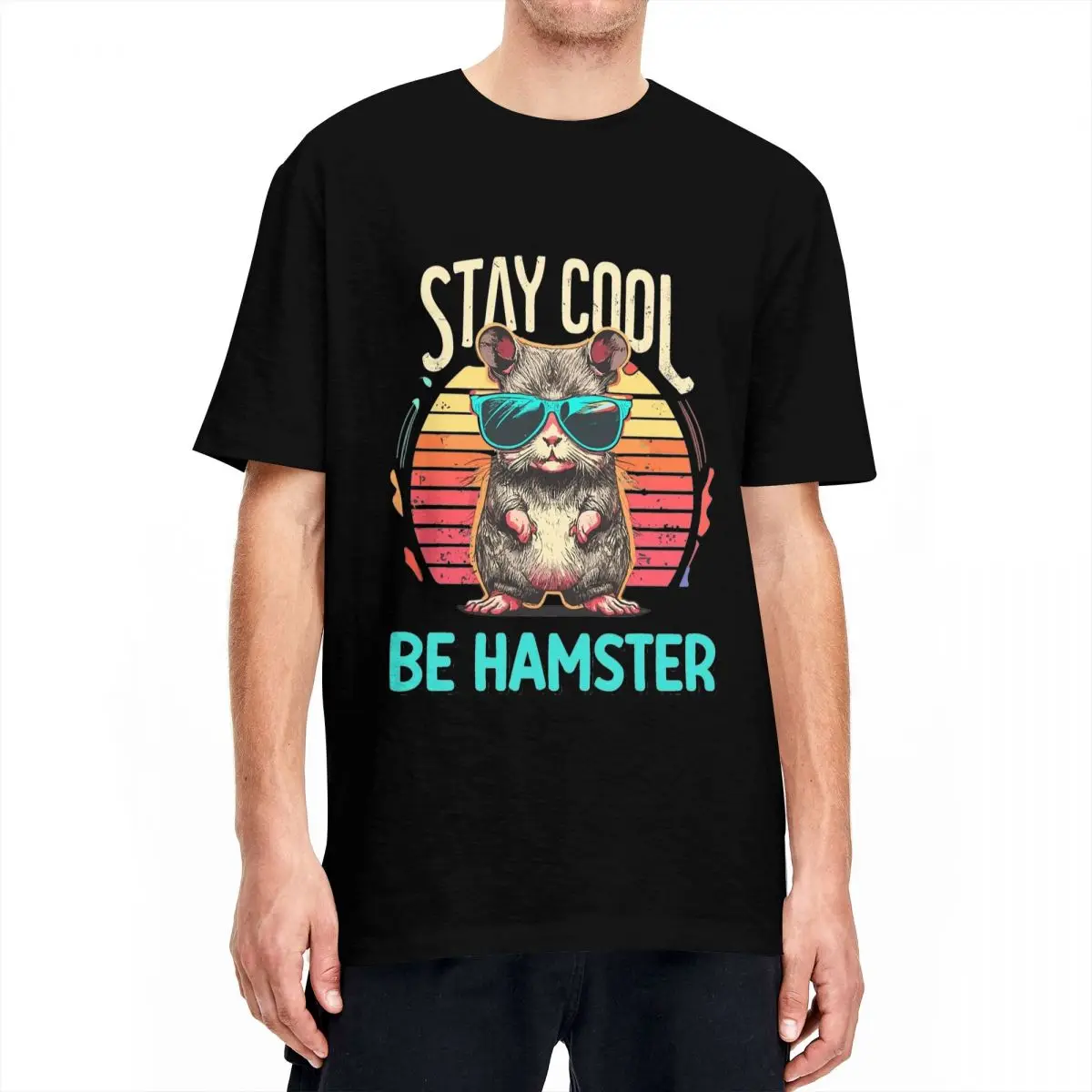 Men\'s T Shirt Stay Cool And Be Happy Hamster T Shirts Harajuku Summer Tees Y2K Casual Design 100 Cotton Tops Gift