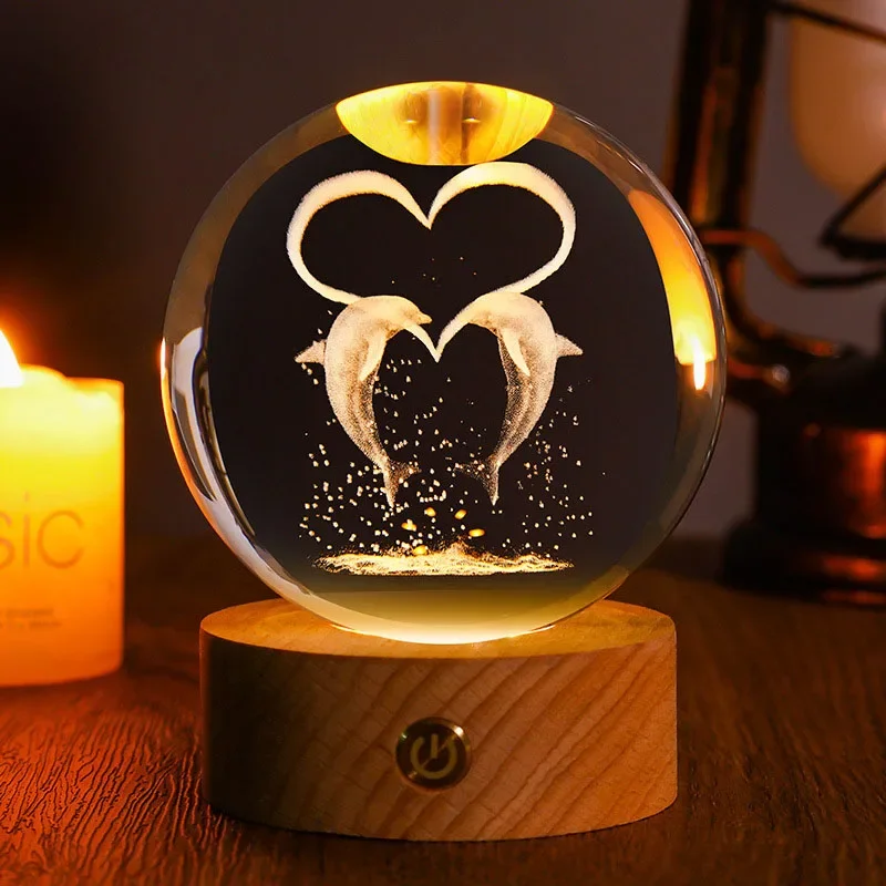 60mm Crystal Ball 3D Laser Engraved Glass Sphere Globe Home Desk Decor Figurine Collectibles Ornaments Astronaut Fairy Crafts