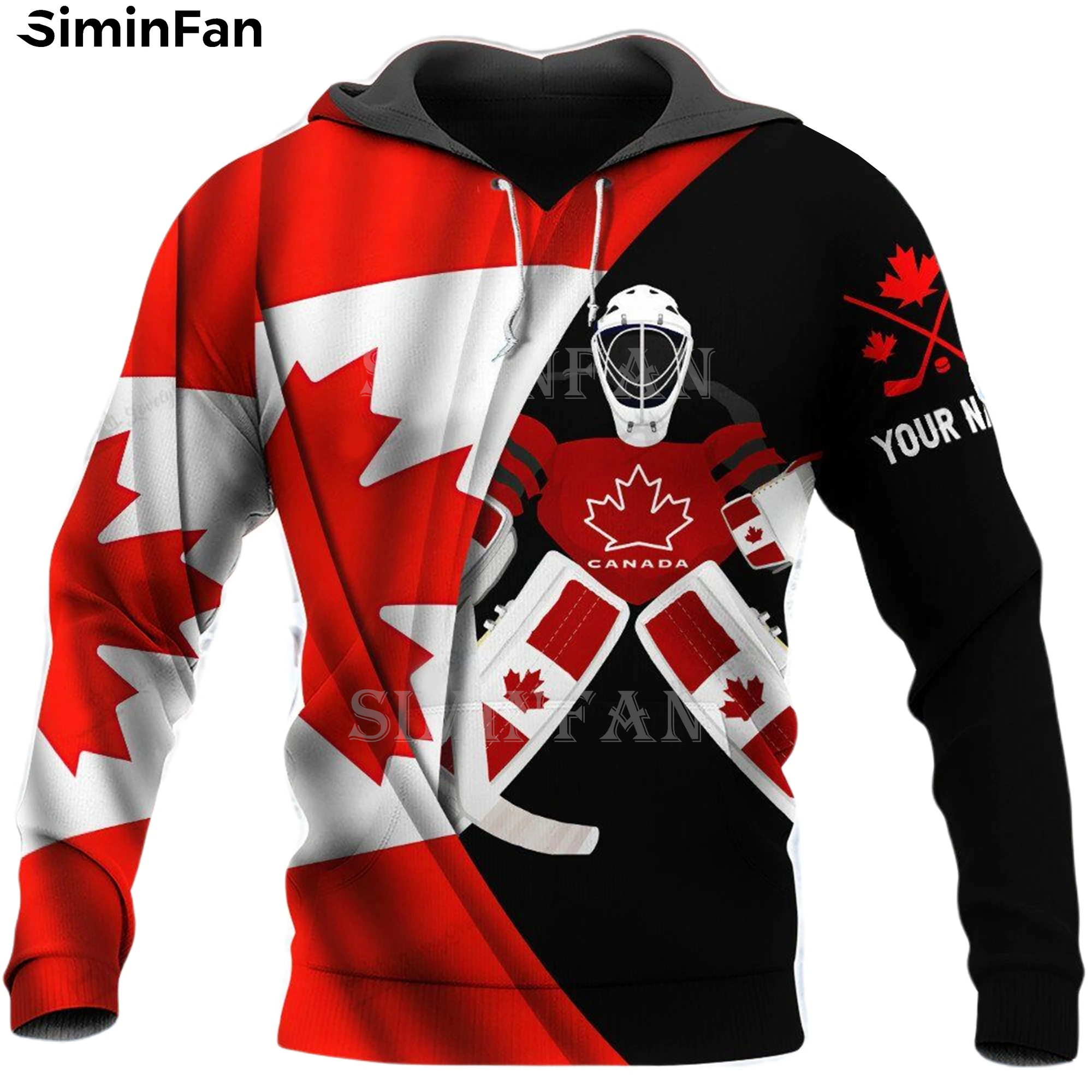 HOCKEY PLAYER CANADA 3D Printed Men Red Hoodies Zipper Jacket Casual Sweatshirt Hooded Pullover Unisex Outwear Women Autumn Coat