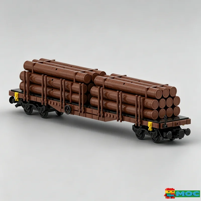 NEW 820 PCS Stake Wagon 8-Wheel Log Transport Freight Car Building Blocks Model Customize Creative Educational Collectible Toys
