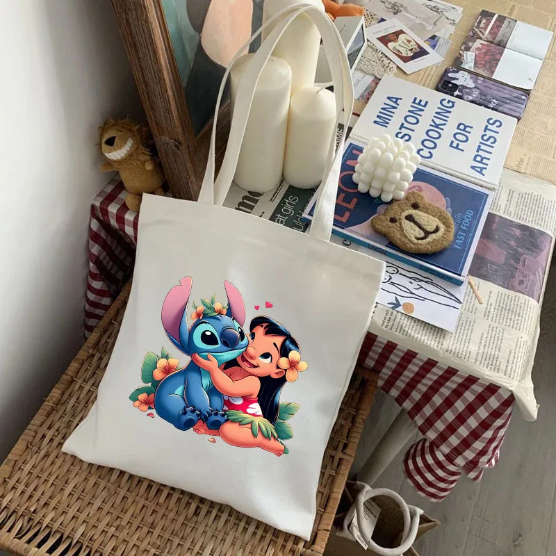 Lilo & Stitch Disney Casual Shoulder Bag Women Handbags Large Capacity Canvas Shopping Tote Bag Folding Eco-Friendly Bags 2024