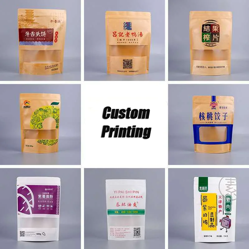 FAST Wholesale Custom Printed Kraft Paper Bag Logo Stand Up Pouch Resealable Plastic Packaging Bags For Small Business