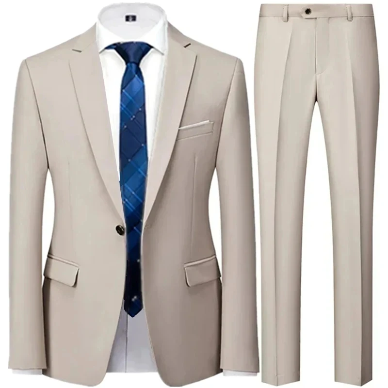 

ZX131Fashion New Men's Business Casual Solid Color Suits / Male One Button Blazers Jacker Coat Trousers Pants