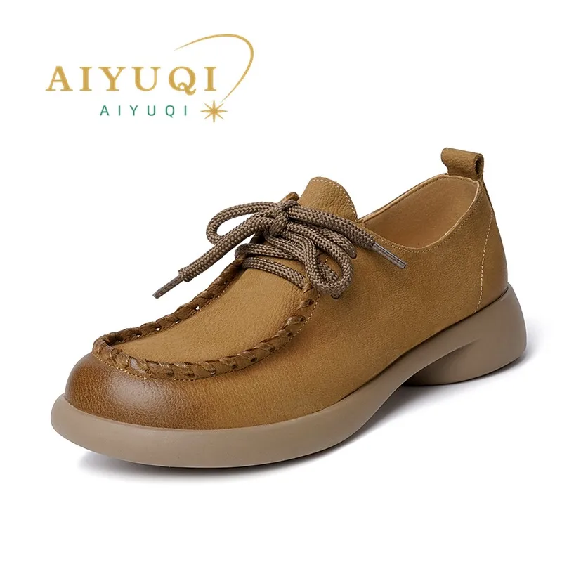 

AIYUQI Women Shoes Retro 2025 Season New Genuine Leather Lace-up Shoes Ladies British Style Large Size Women's Spring Shoes