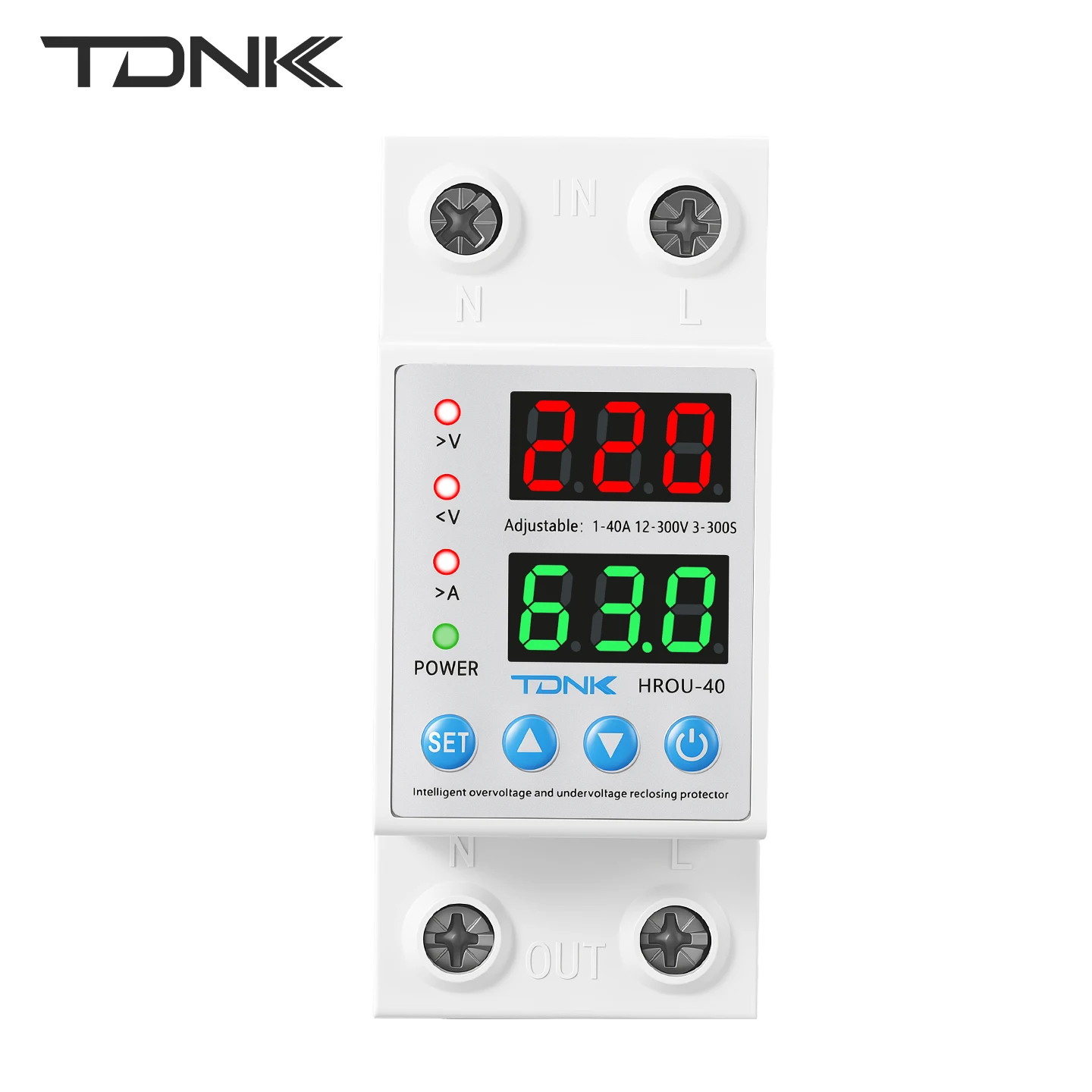 TDNK 40A 63A 110/220V Adjustable Over Under Voltage Protector DIN Rail with Digital Display Voltage And Current Protection Relay