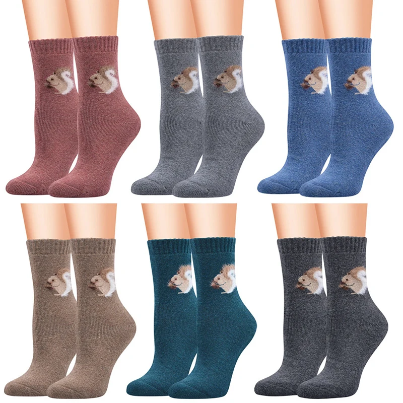 Women Winter Warm Wool Crew Socks Cute Jacquard Mink Pattern  Thick Thermal Knit Soft Work Cozy Dress Sock