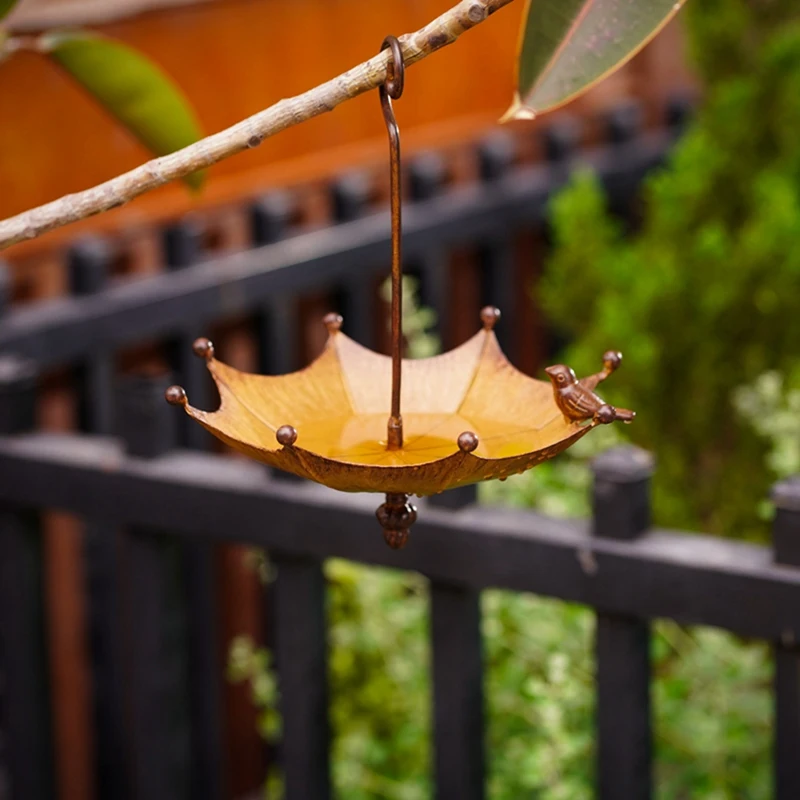 Umbrella-Shaped Hanging Bird Feeder Tray For Outdoors Metal Bird Bath Pond Or Drinker