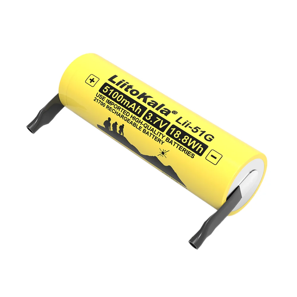 Nova Liitokala Lii-51G 3.7V 5100mAh 21700 Bateria de lítio para bicicleta elétrica DIY de alta capacidade