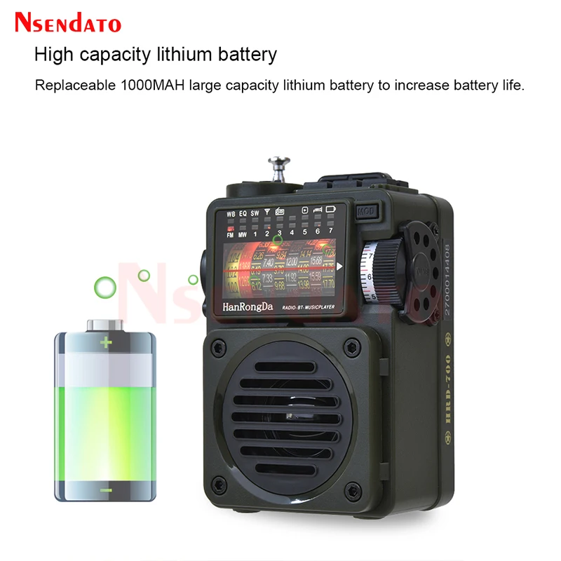 HRD700 Radio AM FM MW SW Lettore musicale Mini radio Trasmissione full-band Lettore multimediale V5.0 compatibile con Bluetooth per scheda TF