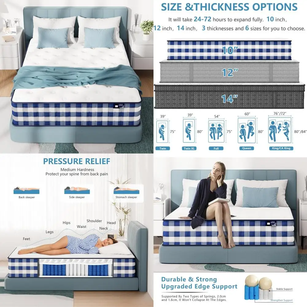 Hybrid Mattress 10 Inch Medium Firm with Gel Memory Foam and Pocketed Coils for Motion Isolation
