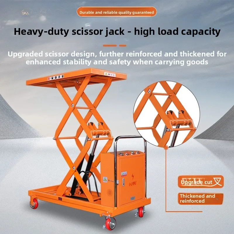 Plataforma eletro-hidráulica de elevação, tesoura, garfo, plataforma, carro, bateria móvel, empilhamento, carro, carregamento manual e descarga