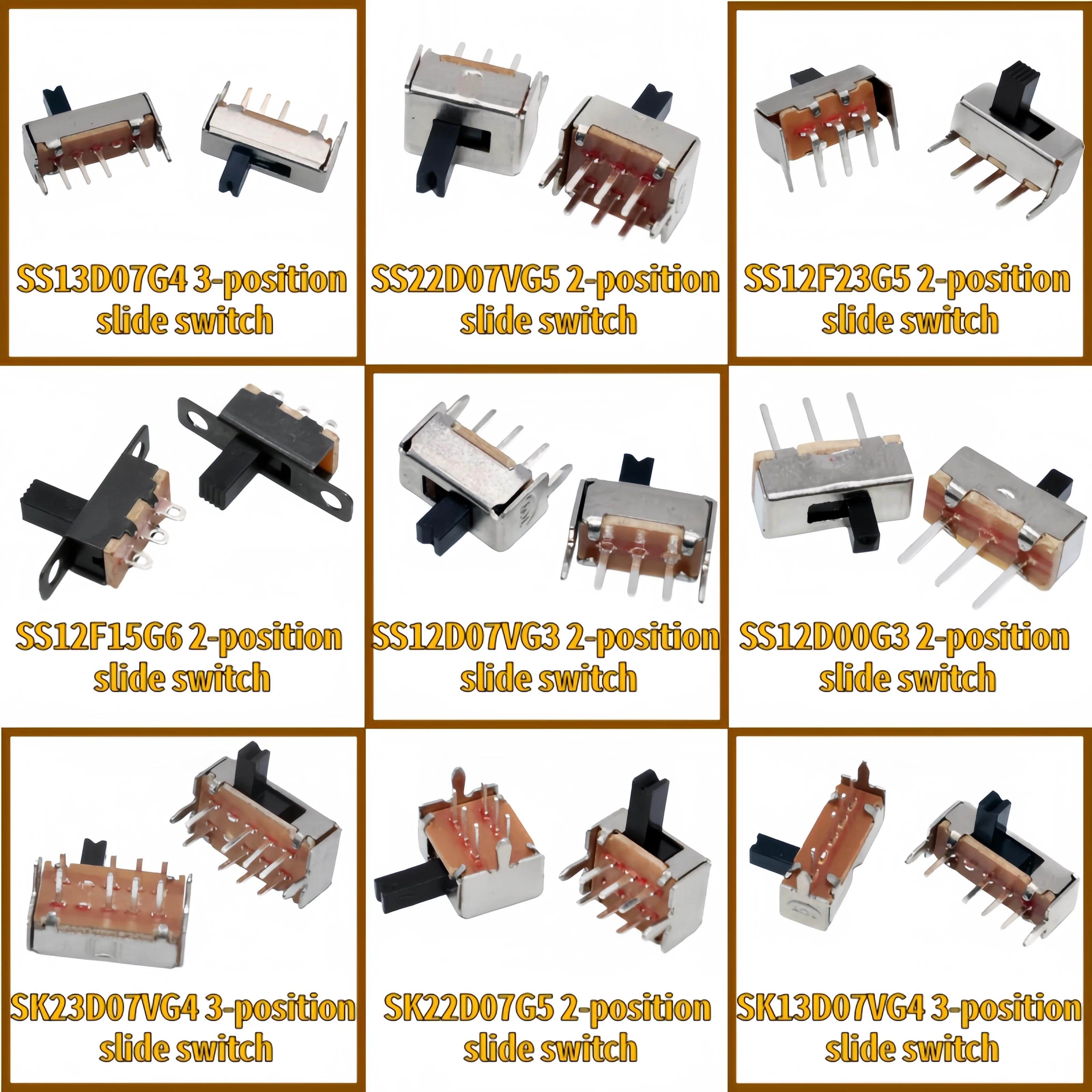 20pcs miniature sliding switches: SS12D,SS12F,SS13D,SK23, SK22, PS-22, MSS-22D, MSK 12D19. Common toy power switche  2/3 nd gear