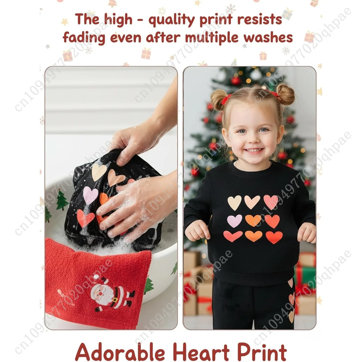 بدلة رياضية لطيفة للفتيات الصغيرات - ملابس أطفال كاجوال مطبوعة على شكل قلب، سويت شيرت طويل وسراويل رياضية لخريف وشتاء