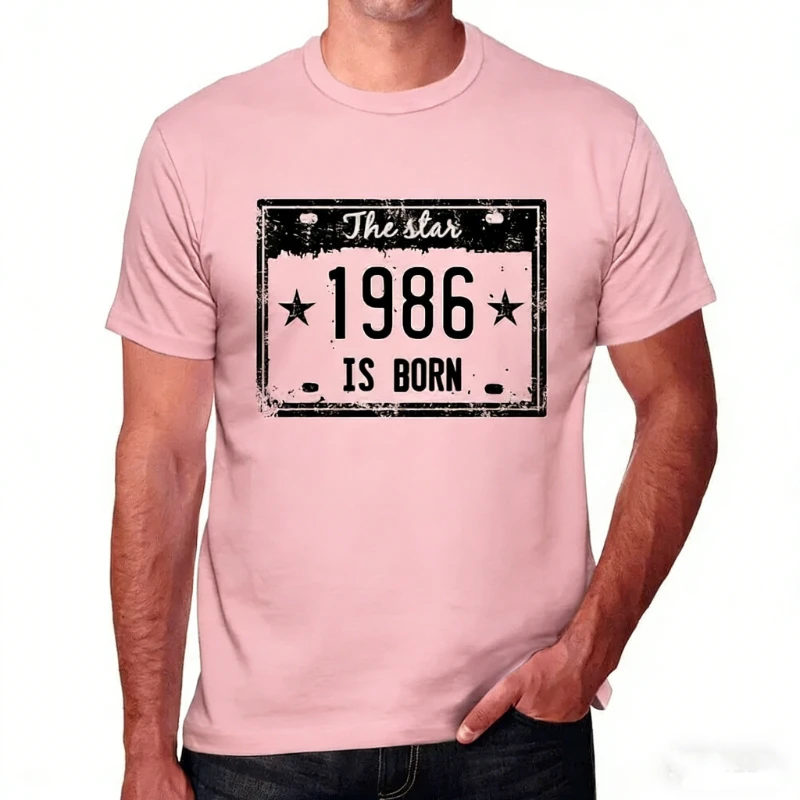 Unisex-Freizeit-T-Shirt mit Grafik, The Star Is Born in 1986, 38. Geburtstag, Jubiläumsjahr, modisch, normale Kurzarm-Länge