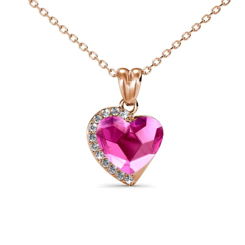 Daisini стерлингового серебра 925 пробы розовые кристаллы Сваровски в форме сердца кулон ожерелье для женщин с покрытием из настоящего золота 18 карат нежные ювелирные изделия Daisini стерлингового серебра 925 пробы розовые кристаллы Сваровски в форме сердца кулон ожерелье для женщин с покрытием из настоящего золота 18 карат нежные ювелирные изделия
