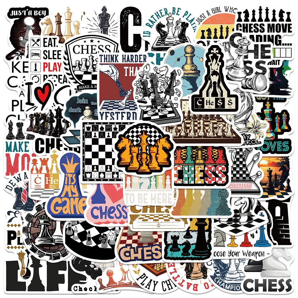 50pcs Vinyl Laptop Decals Funny Cartoon Chess Game Stickers For Luggage Water bottle Guitar Phone Waterproof Graffiti