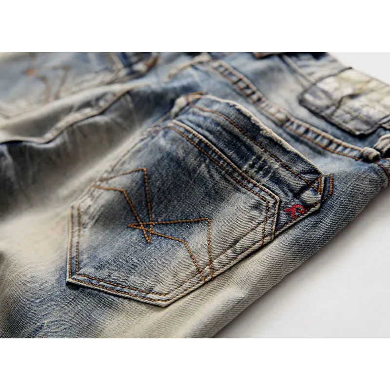 Fashion Designer Men Jeans High Quality Buttons Fly Stretch Retro Washed Slim Fit Ripped Jeans Men Vintage Denim Pants Hombre