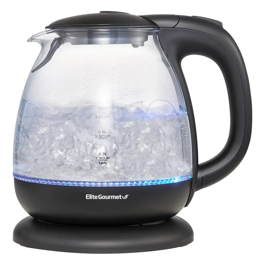 

EKT1024 1L Electric Glass Tea Kettle, BPAFree Hot Water Boiler with Blue LED, Fast Boil amp Auto ShutOff, Black