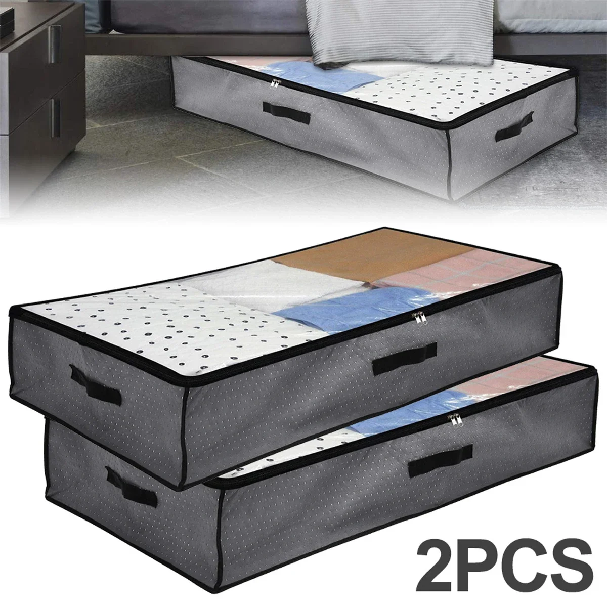 

2Pcs Under Bed Storage Containers 100*50*18cm Extra Large Underbed Organizer Non-Woven Fabric Under-bed Storage Bags with Clear