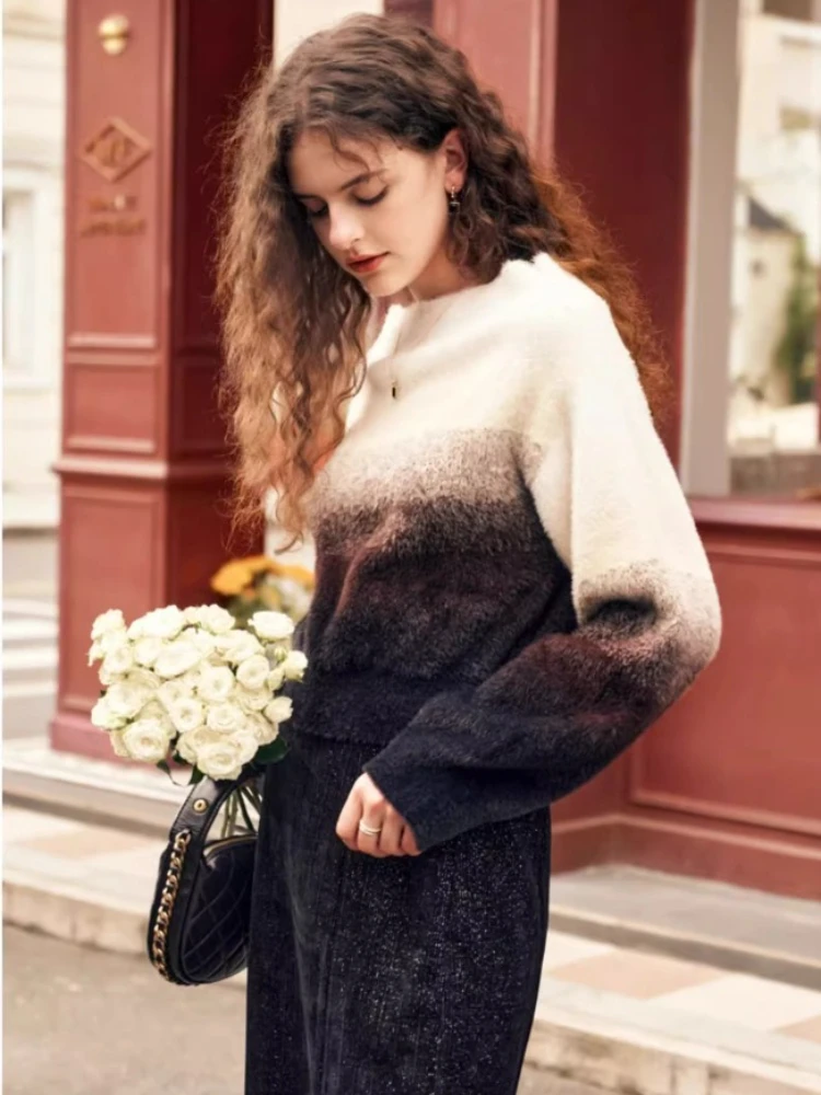 OLrain Women's Sweater 2025 Autumn New Knitted Soft Pullover Slash Neck Long Sleeve Top Fashion Casual Woman Clothing O23DM85086