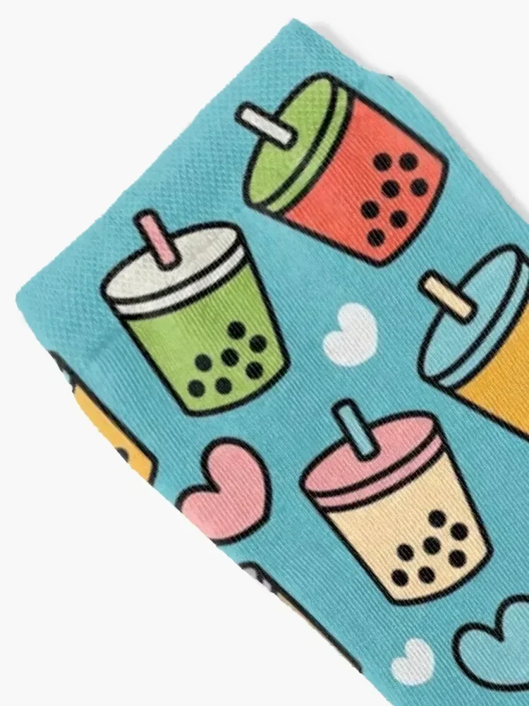 Cute Bubble Tea Flavors and Hearts Pattern Socks golf Christmas Socks Woman Men's