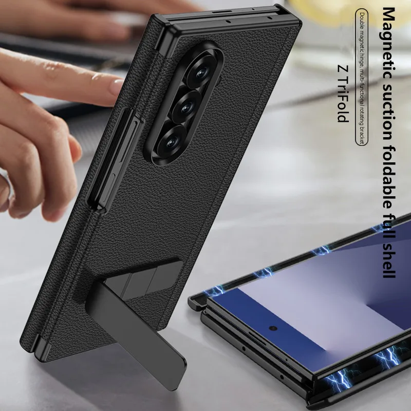

Magnetic Hinge All-included Stand Case For Samsung Galaxy Z Trifold Plain Leather Screen Glass Cover For Galaxy Z Trifold Case