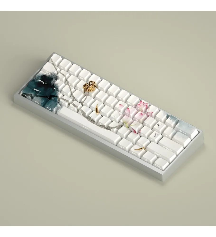 Lotus rhyme keycap antique side engraved light side transparent original height PBT atk68 v75x wooting