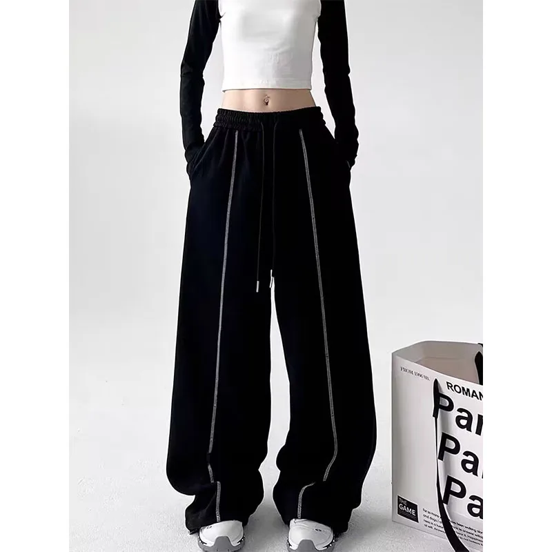 Pantalones holgados para mujer, pantalones negros informales plisados, pantalones fluidos con cordones para oficina, pantalones Boxer grises para mujer