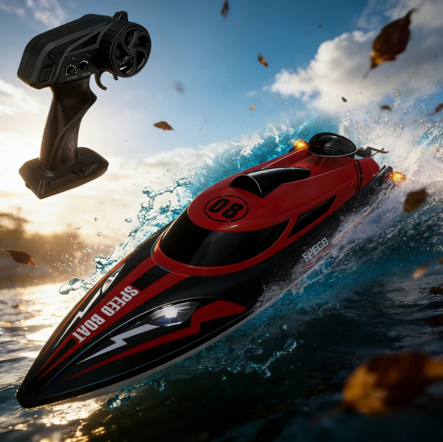 

25KM/H High Speed RC Speedboat 2.4GHz Waterproof Racing Boat with Lights & Water Cooling