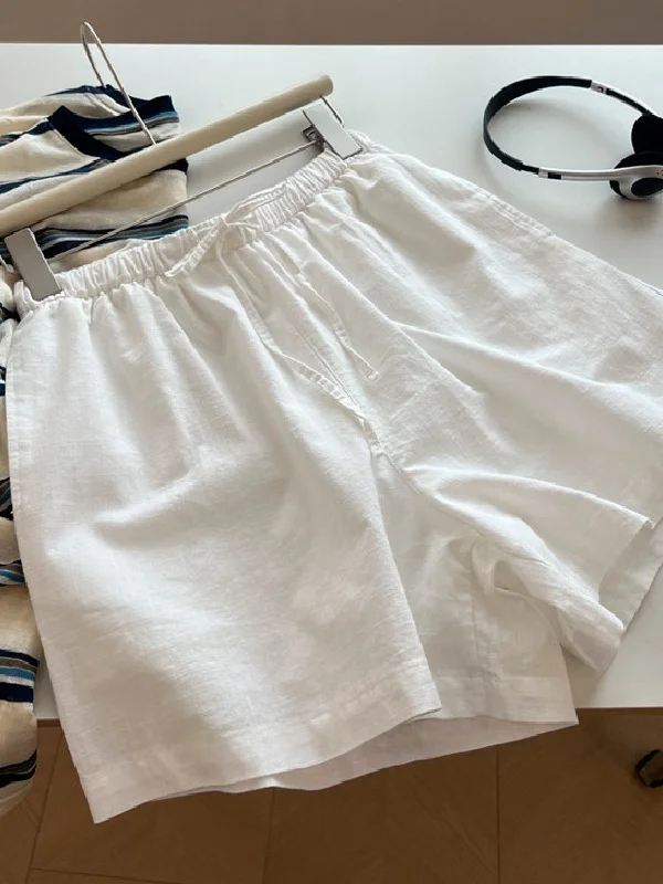 

plus Size Women's Linen Wide Leg Pants Drawstring Straight Cut Loose Summer Casual Shorts Comfortable Breathable Skin-Friendly