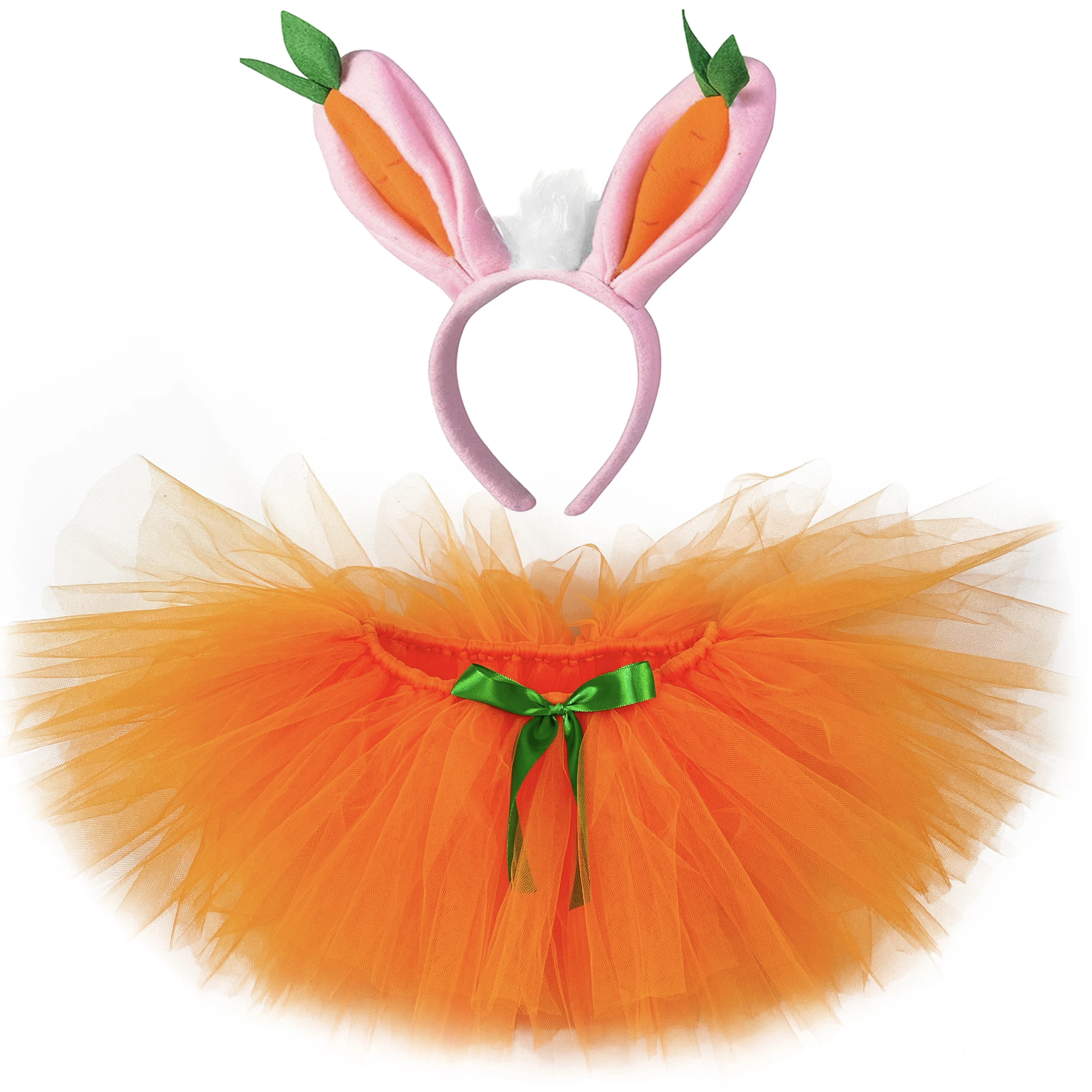 Girls Orange Rabbit Tutu Skirts Baby Easter Bunny Fairy Pettiskirts with Hairbow Kids Halloween Cosplay Party Costumes Skirt