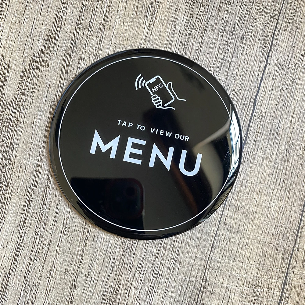 10cm Round Shape Epoxy NFC Menu Sign Restaurant Digital Menu Plate Sticky Quik link to order