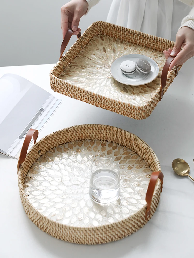 Rattan shell decorative fruit tray creative table fragrance storage tray home furnishing tray advanced feeling