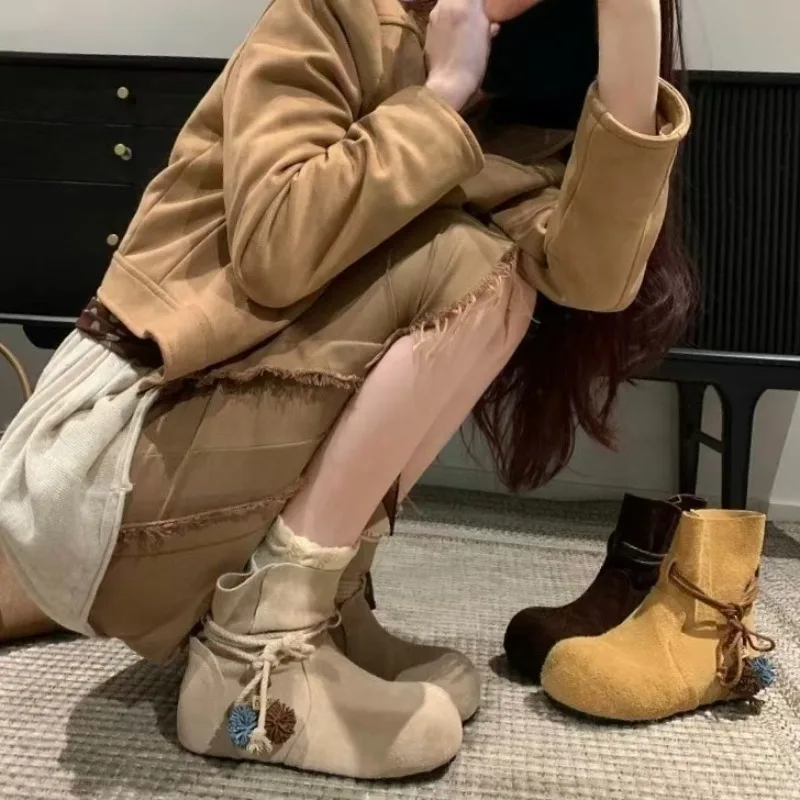 

2026 Spring and Autumn Retro Knight Boots Women's Inner Height Increase Women's Ankle Boots Ethnic Style Women's Shoes