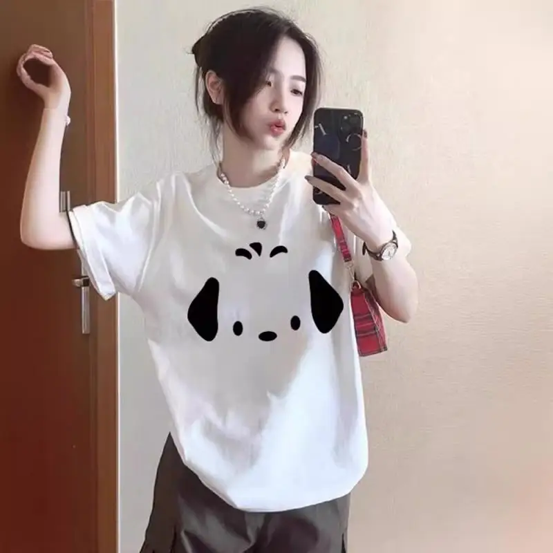 Sanrio dog Casual, comfortable and fashionable Printed short sleeves t-shirt Women's summer simple loose tops Trendy outdoor wea