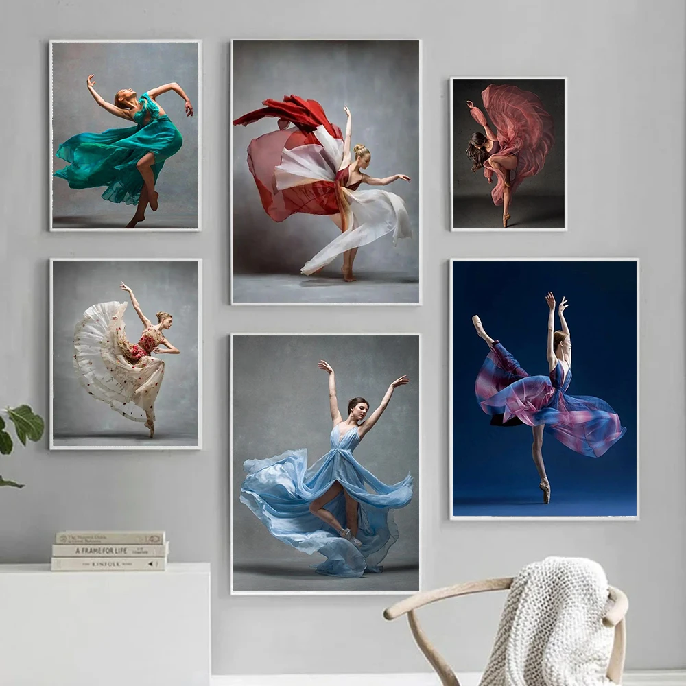 Modern Lelgant Dancer Canvas Painting Wall Art Graceful Dance Woman Dancing Poster Prints For Living Room Home Decor Cuadros