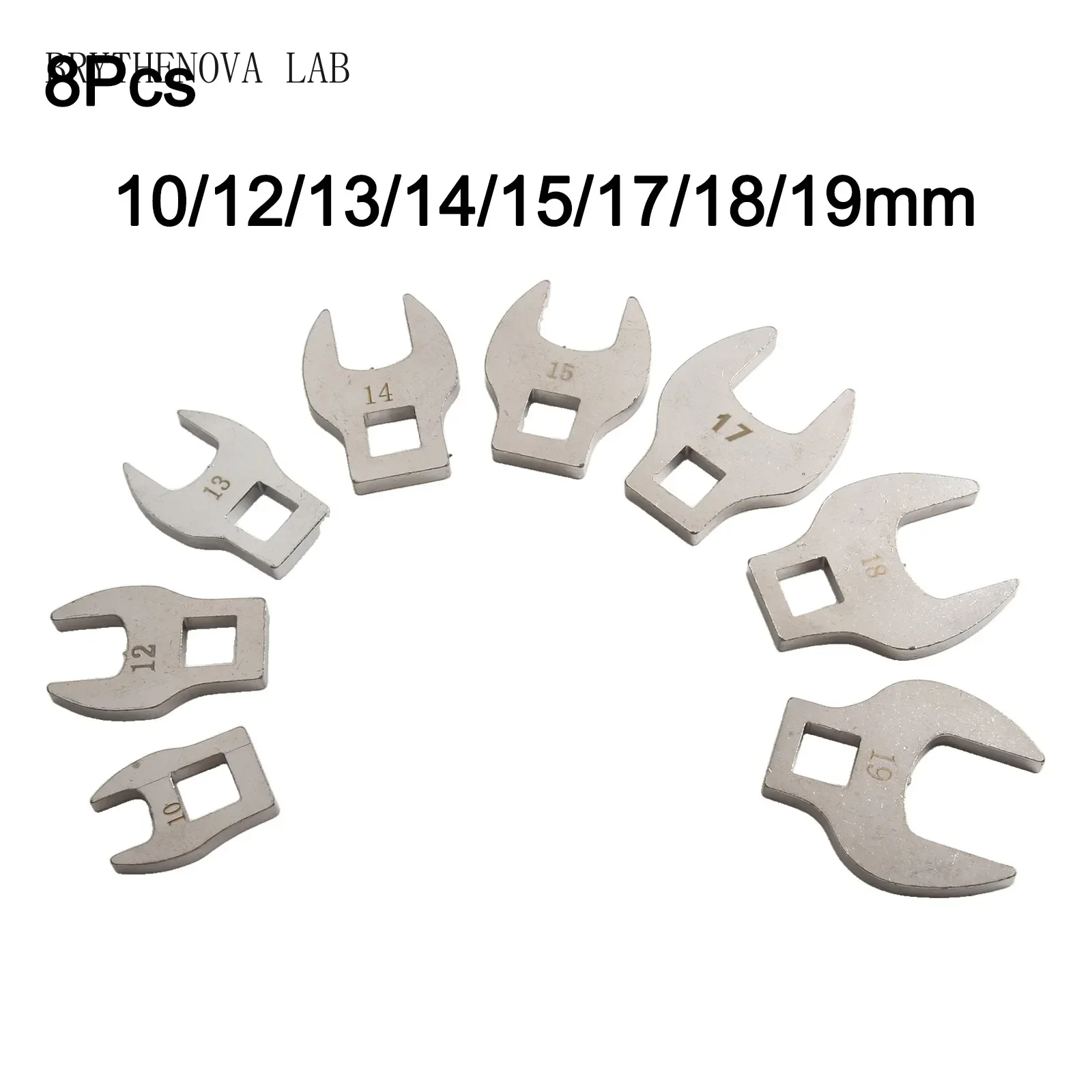 8pcs 3/8Inch Drive Crowfoot Wrench 10/12/13/14/15/17/18/19mm Metric Foot End Open Spanner for Torque Wrench Keys Set