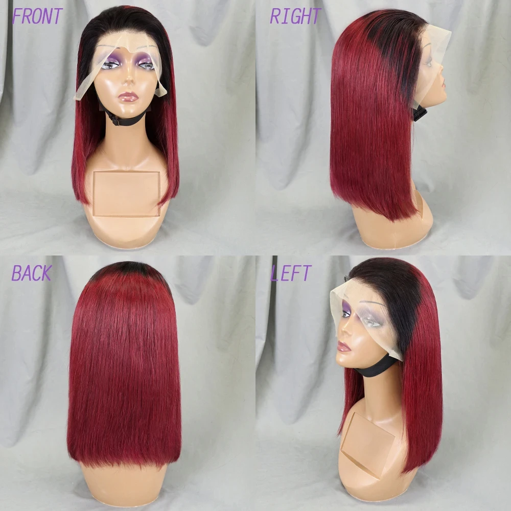 Bob Wig Human Hair HD Lace 13x4 Lace Front Free Part wig 1B/99J Burgundy Bob Wig for Women 180% Density pre-drawn 10-16 inches