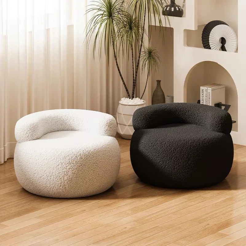 

Hot Selling Modern Minimalist Single Sand Hair Stool Sofa Chair Lamb Velvet Solid Wood Frame for Apartment Dining Home Furniture