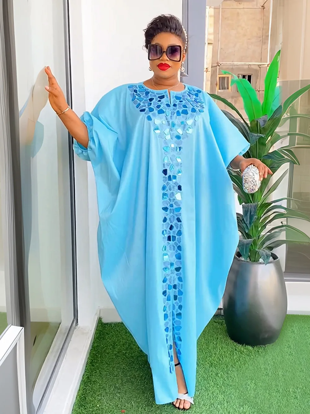 

2024 Plus Size African Dresses for Women Summer Kaftan Long Sleeve Polyester Long Maxi Dress Gowns Muslim Fashion Abaya Outfits